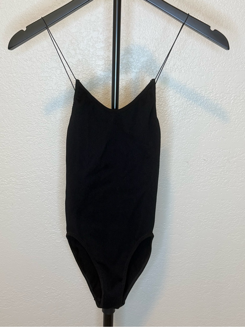 Urban Outfitters Black Ribbed Spaghetti-Strap Bodysuit